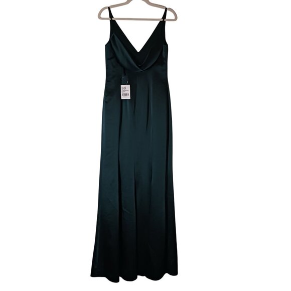 NEW‎ After Six Draped Cowl-Back Princess Line Dress Front Slit Evergreen Size 2 - Picture 6 of 14